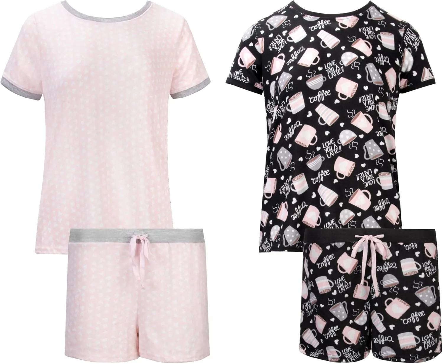 4 Piece: Short Sleeve Top with Shorts Sleep Set - Soft and Cozy Loungewear Pajamas