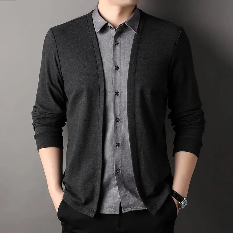 50% OFF!Men's fake two-piece shirt collar knitted cardigan