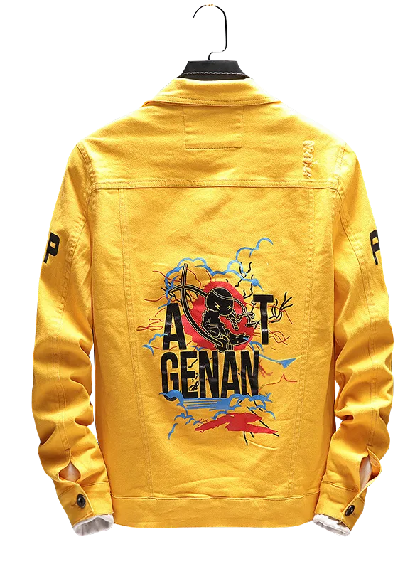 9107  Jean Jacket,Fashionable Jean Jacket,  Print Denim Jacket - Street fashion