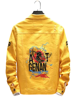 9107  Jean Jacket,Fashionable Jean Jacket,  Print Denim Jacket - Street fashion