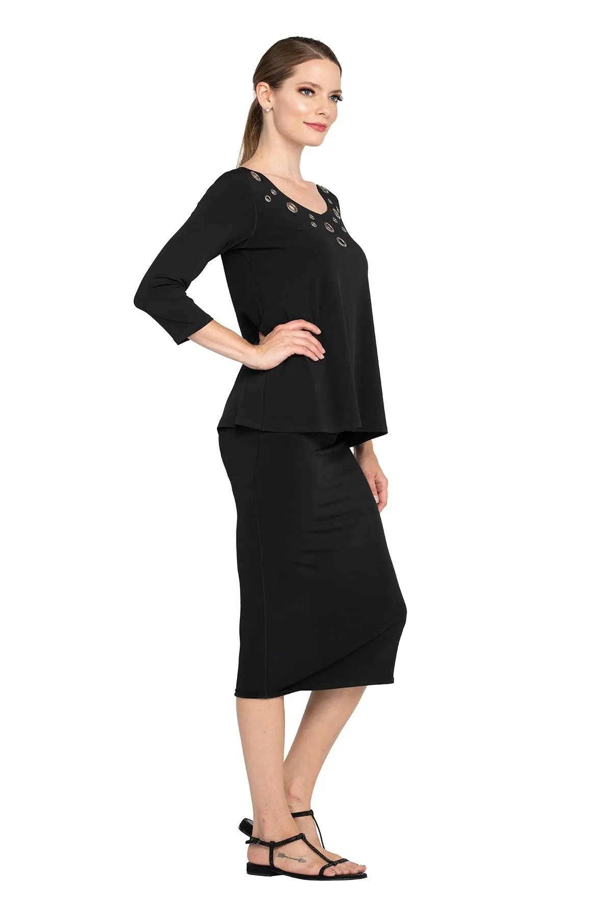 A Line V Neck Easy Fit Top W/ Grommets