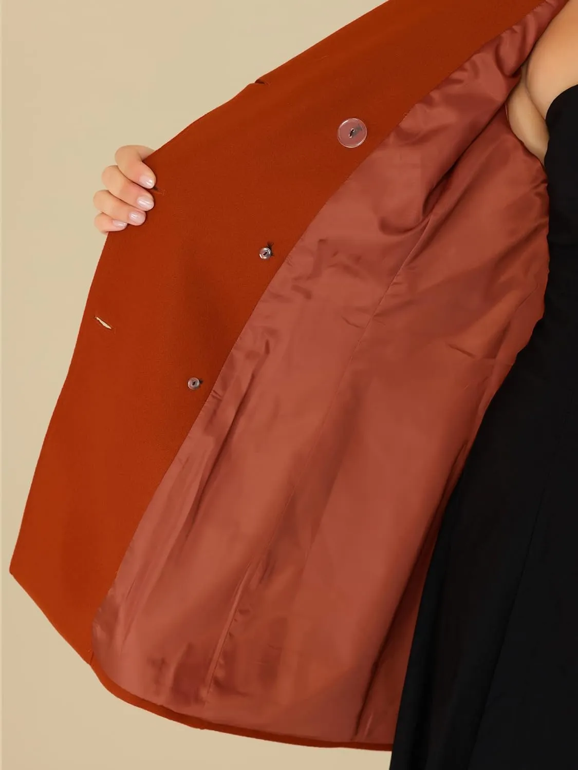 Agnes Orinda Women's Plus Size Notched Lapel Double Breasted Long Coat