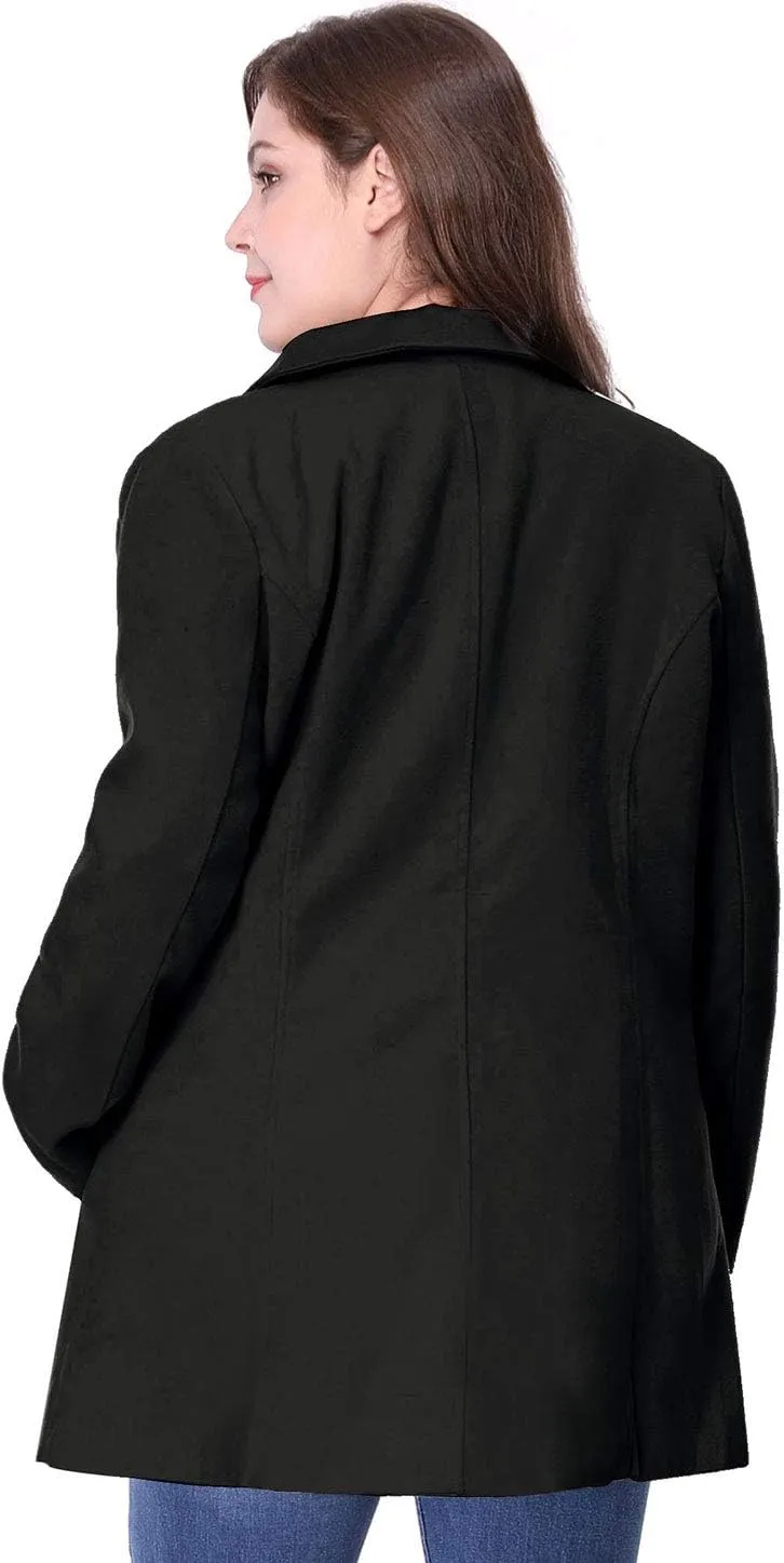 Agnes Orinda Women's Plus Size Notched Lapel Double Breasted Long Coat