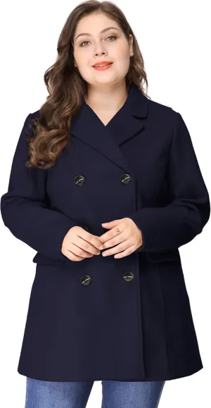 Agnes Orinda Women's Plus Size Notched Lapel Double Breasted Long Coat