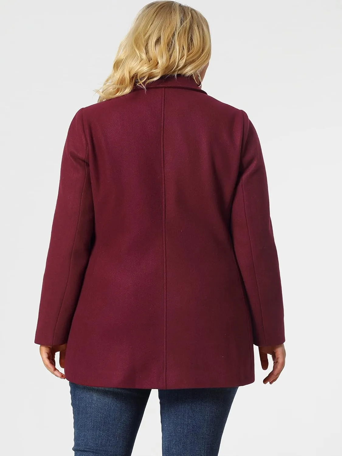 Agnes Orinda Women's Plus Size Notched Lapel Double Breasted Long Coat