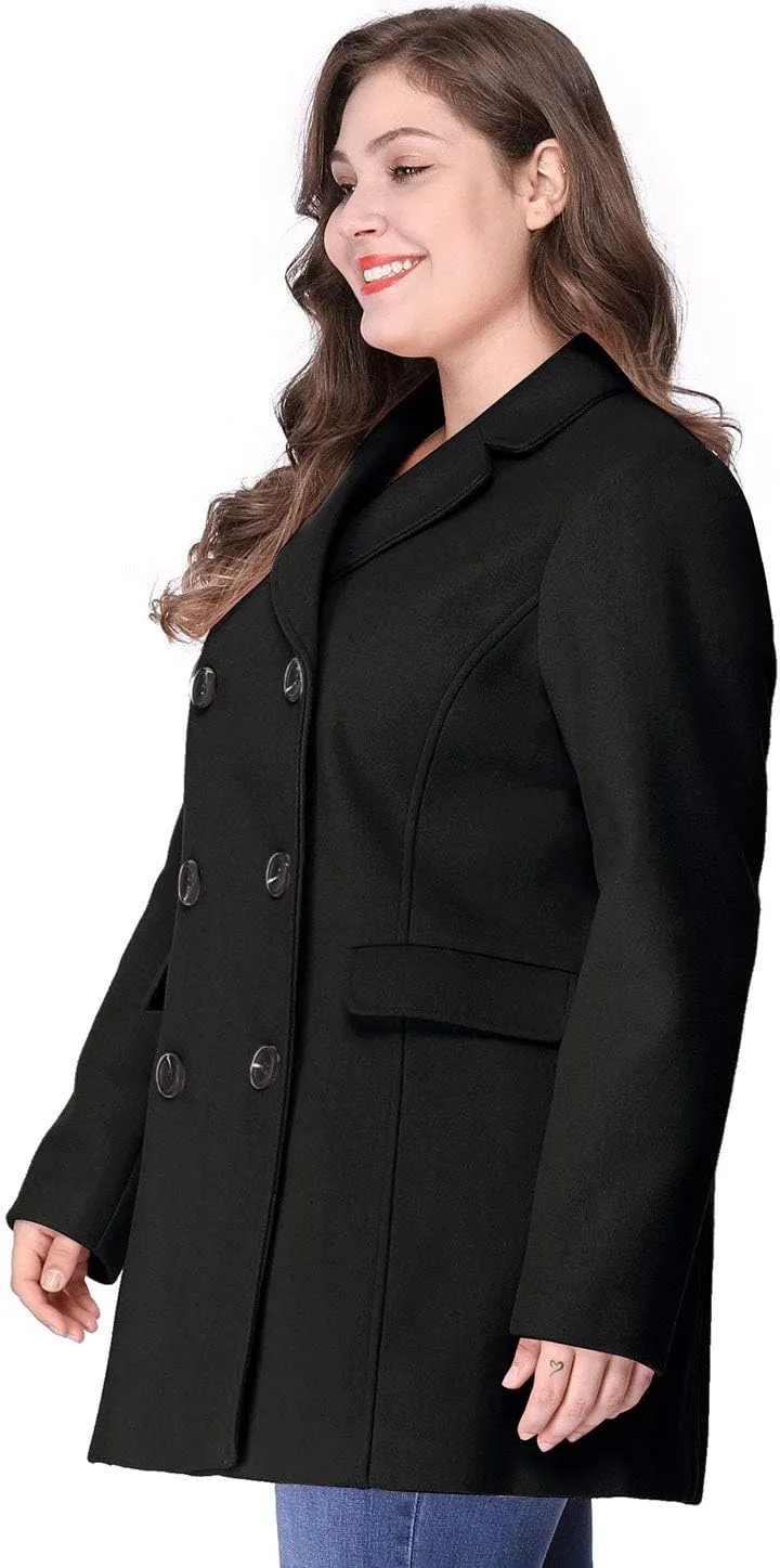 Agnes Orinda Women's Plus Size Notched Lapel Double Breasted Long Coat