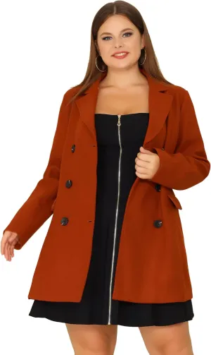 Agnes Orinda Women's Plus Size Notched Lapel Double Breasted Long Coat