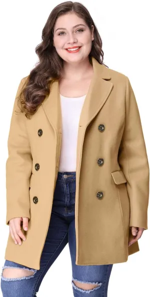 Agnes Orinda Women's Plus Size Notched Lapel Double Breasted Long Coat