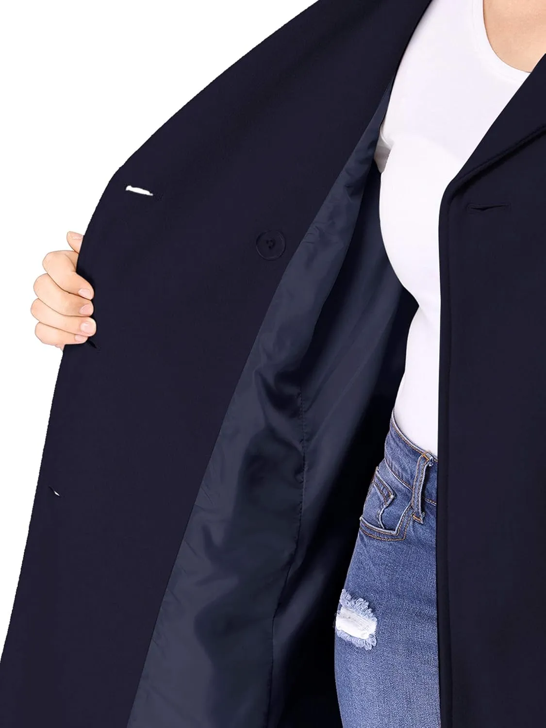 Agnes Orinda Women's Plus Size Notched Lapel Double Breasted Long Coat