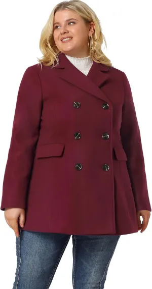 Agnes Orinda Women's Plus Size Notched Lapel Double Breasted Long Coat
