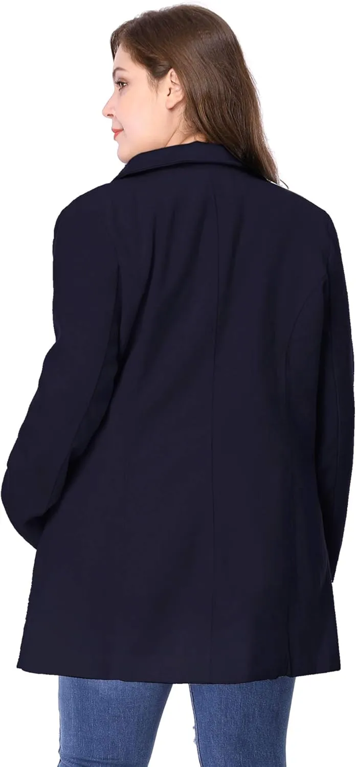 Agnes Orinda Women's Plus Size Notched Lapel Double Breasted Long Coat