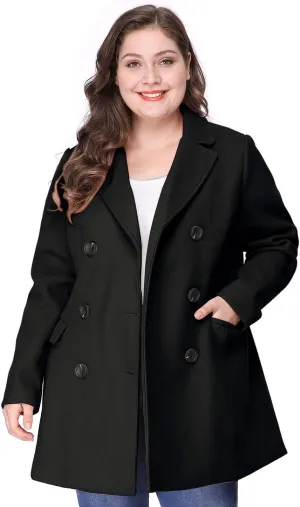 Agnes Orinda Women's Plus Size Notched Lapel Double Breasted Long Coat