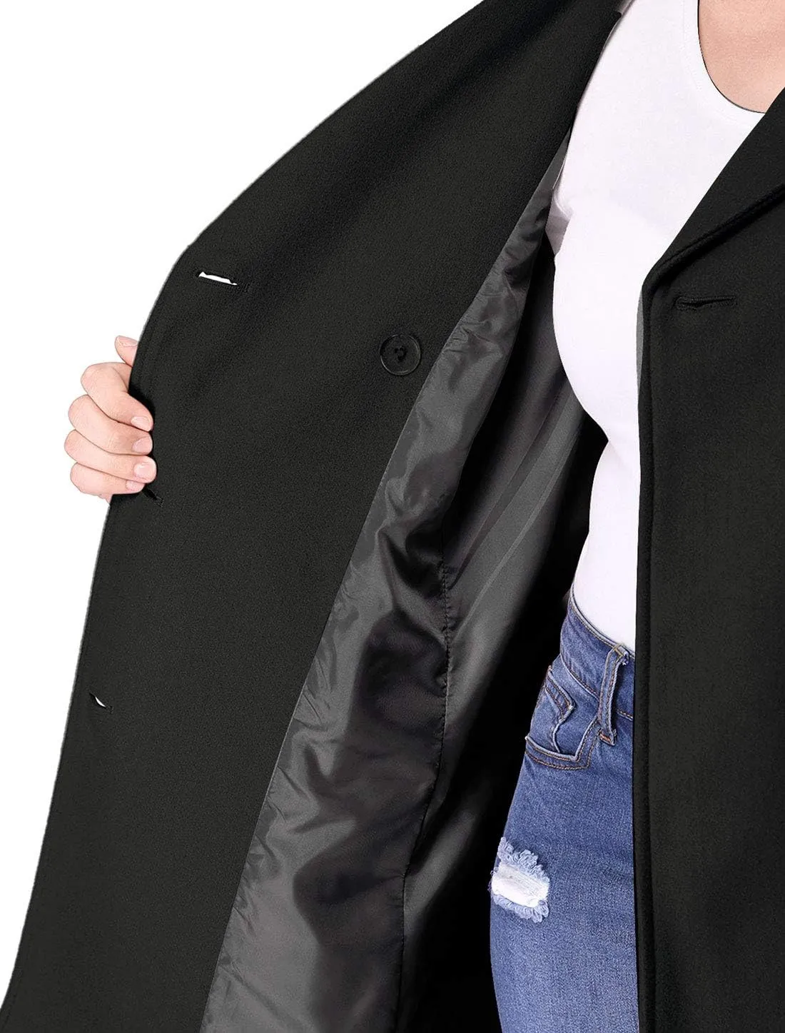 Agnes Orinda Women's Plus Size Notched Lapel Double Breasted Long Coat