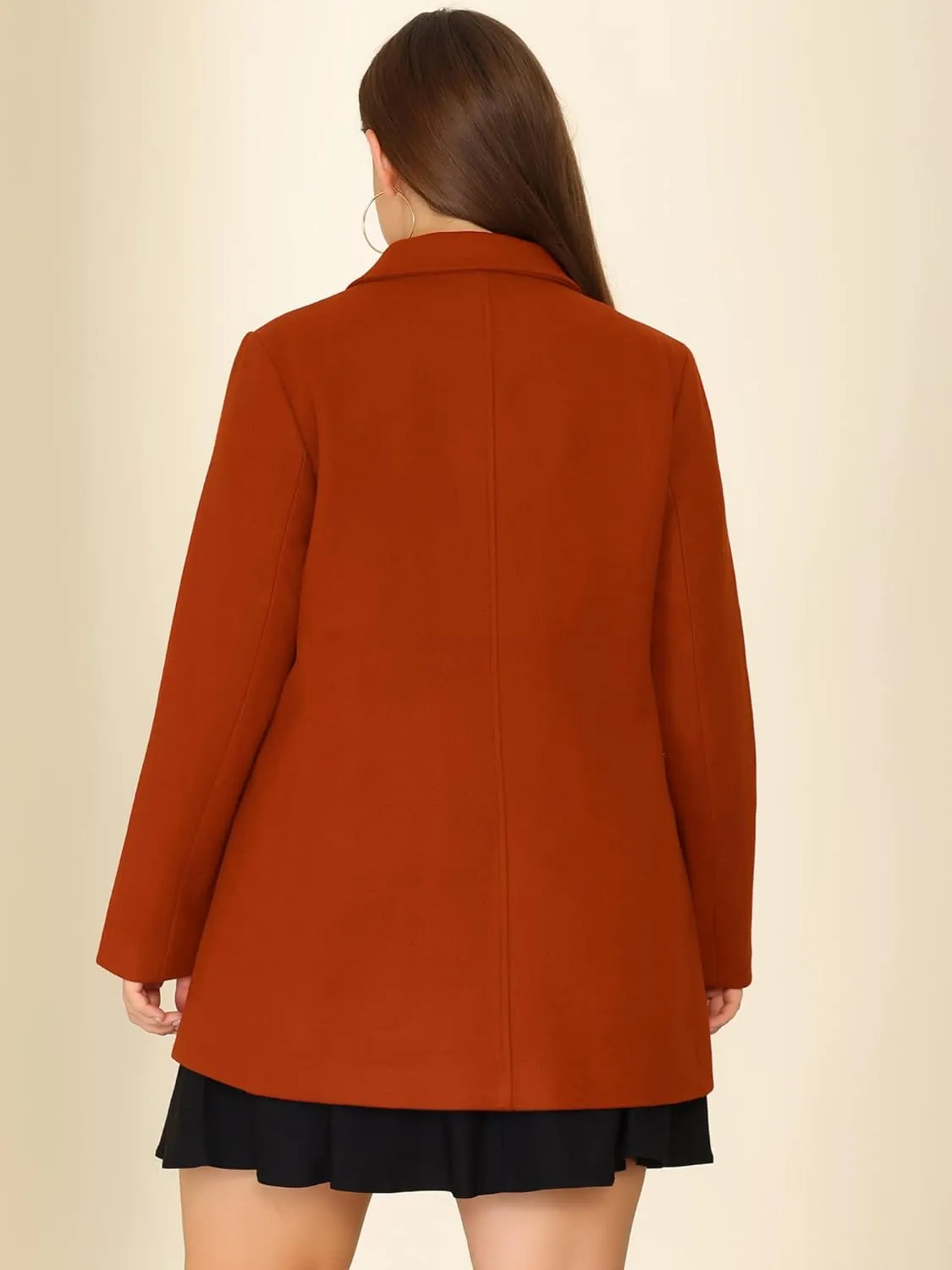 Agnes Orinda Women's Plus Size Notched Lapel Double Breasted Long Coat