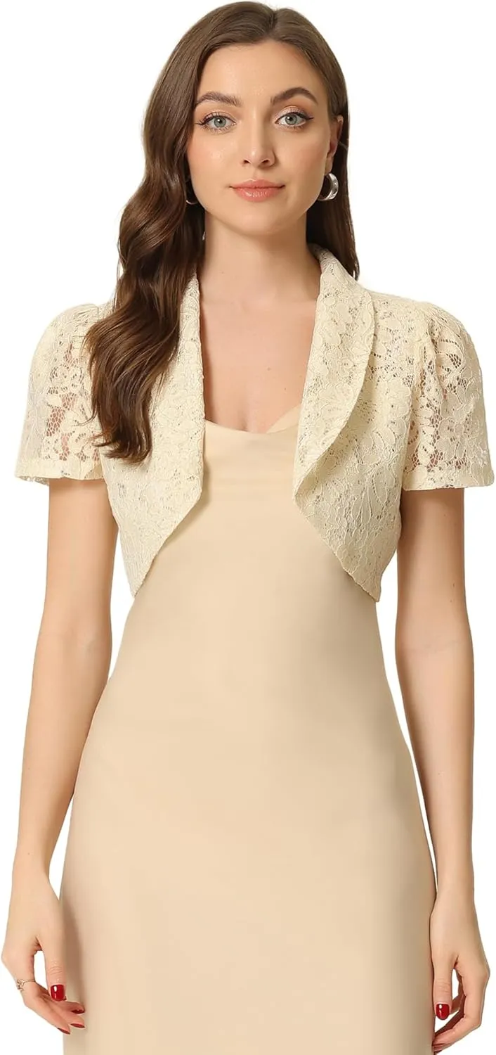 Allegra K Floral Lace Shrug for Women's Work Crop Cardigan Wedding Guest Elegant Bolero
