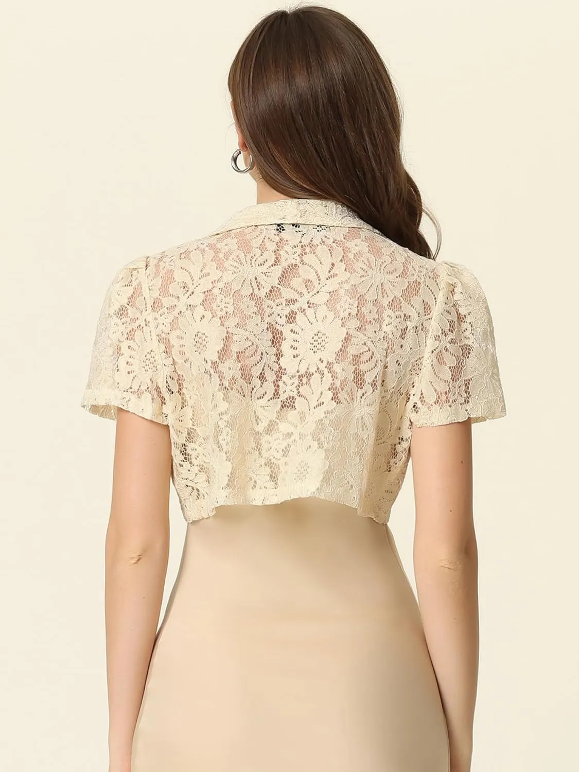 Allegra K Floral Lace Shrug for Women's Work Crop Cardigan Wedding Guest Elegant Bolero