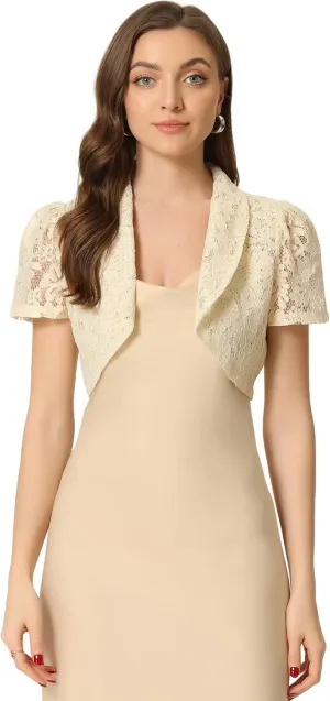 Allegra K Floral Lace Shrug for Women's Work Crop Cardigan Wedding Guest Elegant Bolero