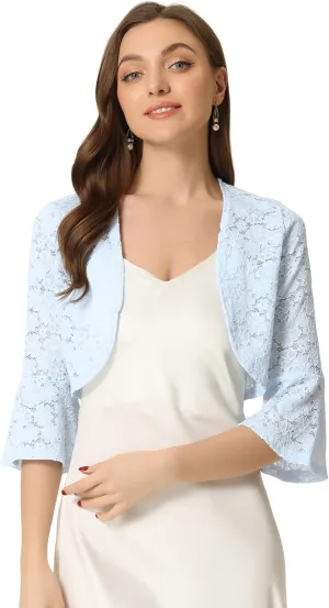 Allegra K Lace Shrug for Women's Evening Open Front Bell Sleeves Elegant Bolero Cardigan