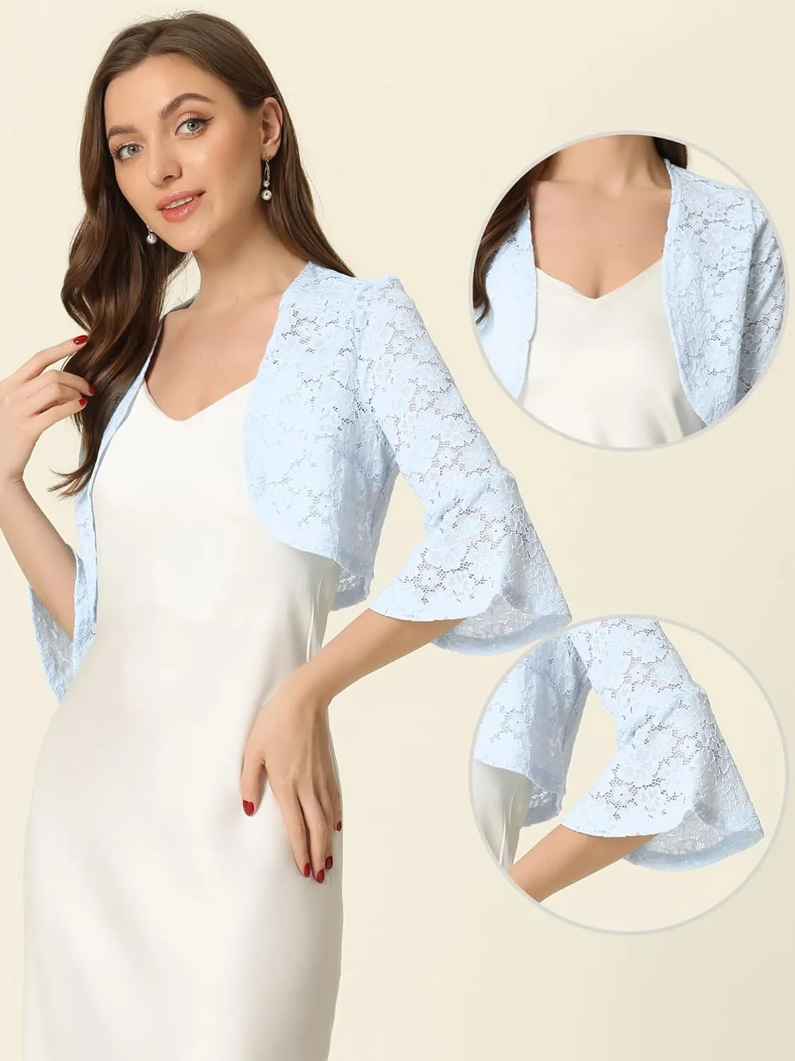 Allegra K Lace Shrug for Women's Evening Open Front Bell Sleeves Elegant Bolero Cardigan