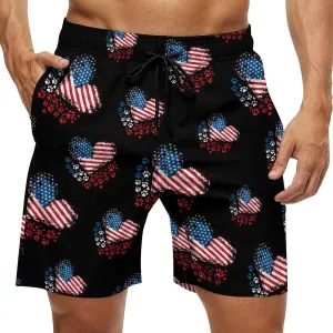 American Flag Patriotic Paw Prideful Men's Swim Trunks Quick Dry Board Shorts Breathable Summer Beach Shorts Bathing Suits