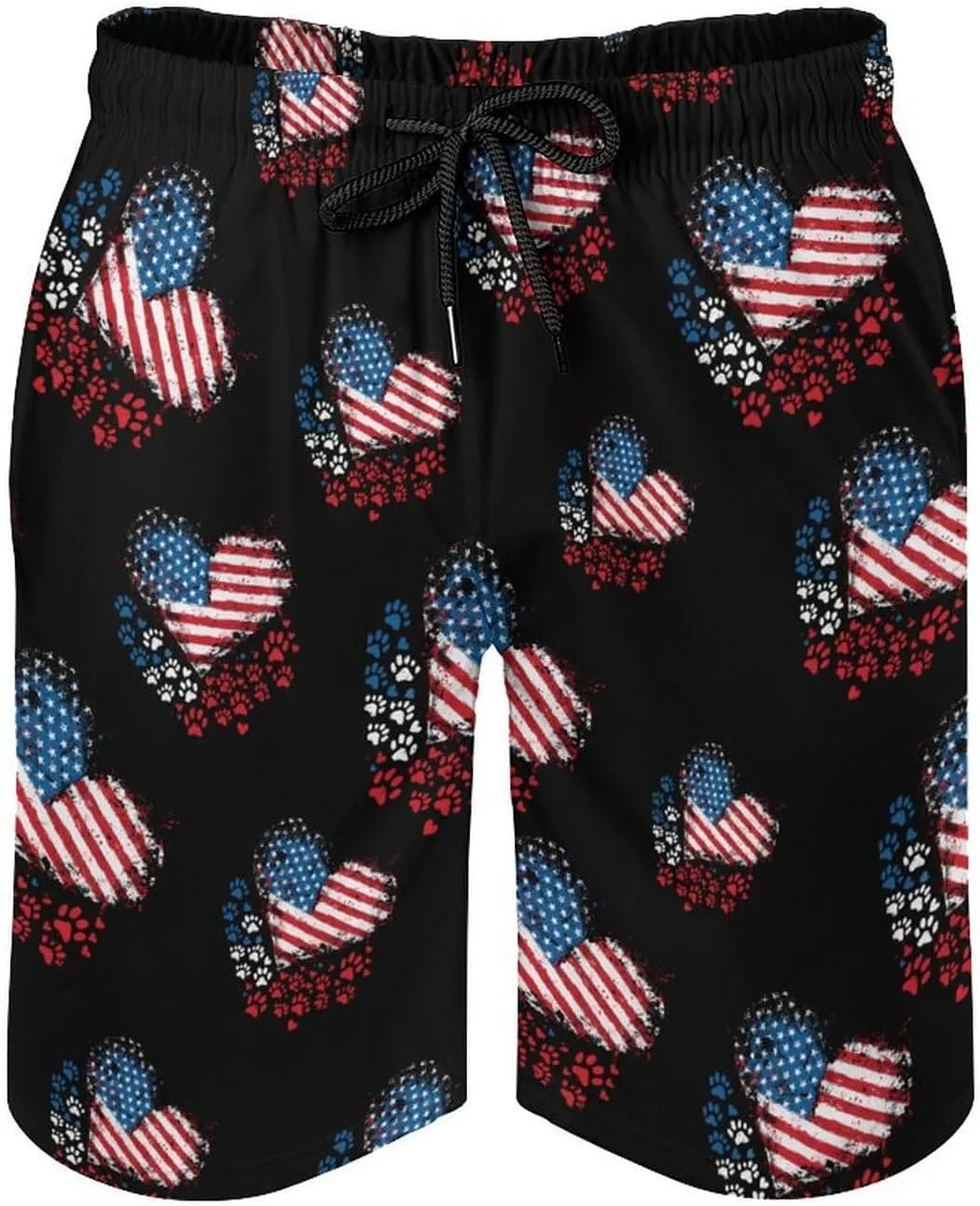American Flag Patriotic Paw Prideful Men's Swim Trunks Quick Dry Board Shorts Breathable Summer Beach Shorts Bathing Suits