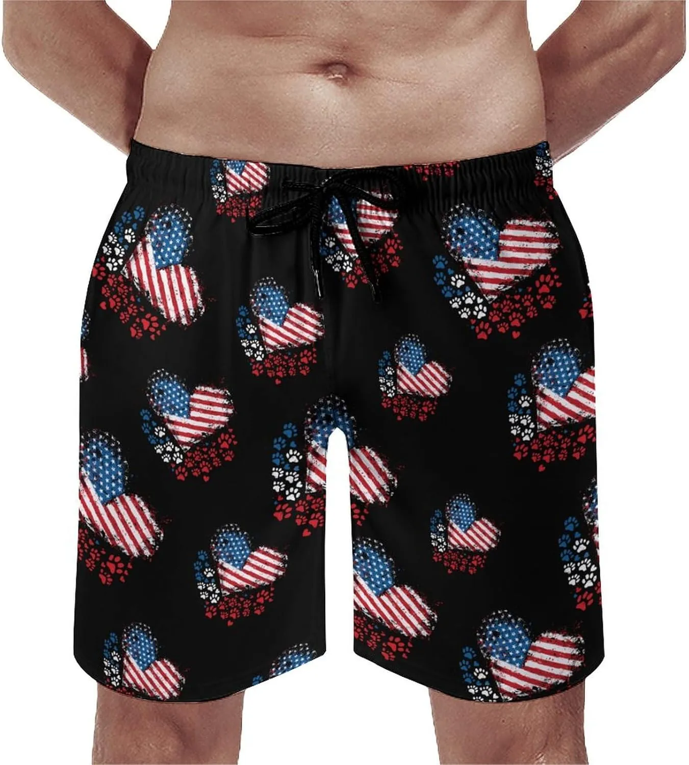 American Flag Patriotic Paw Prideful Men's Swim Trunks Quick Dry Board Shorts Breathable Summer Beach Shorts Bathing Suits