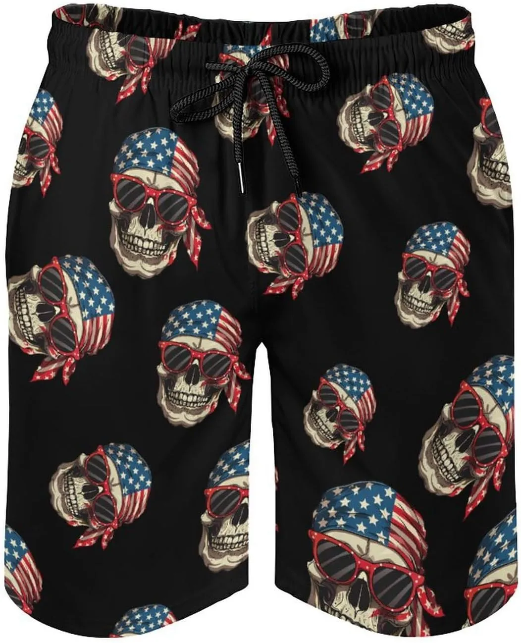 American Flag Skull Men's Swim Trunks Quick Dry Board Shorts Breathable Summer Beach Shorts Bathing Suits