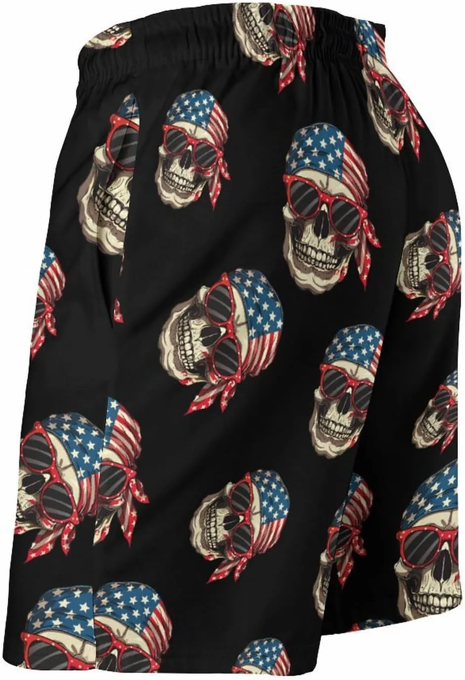 American Flag Skull Men's Swim Trunks Quick Dry Board Shorts Breathable Summer Beach Shorts Bathing Suits