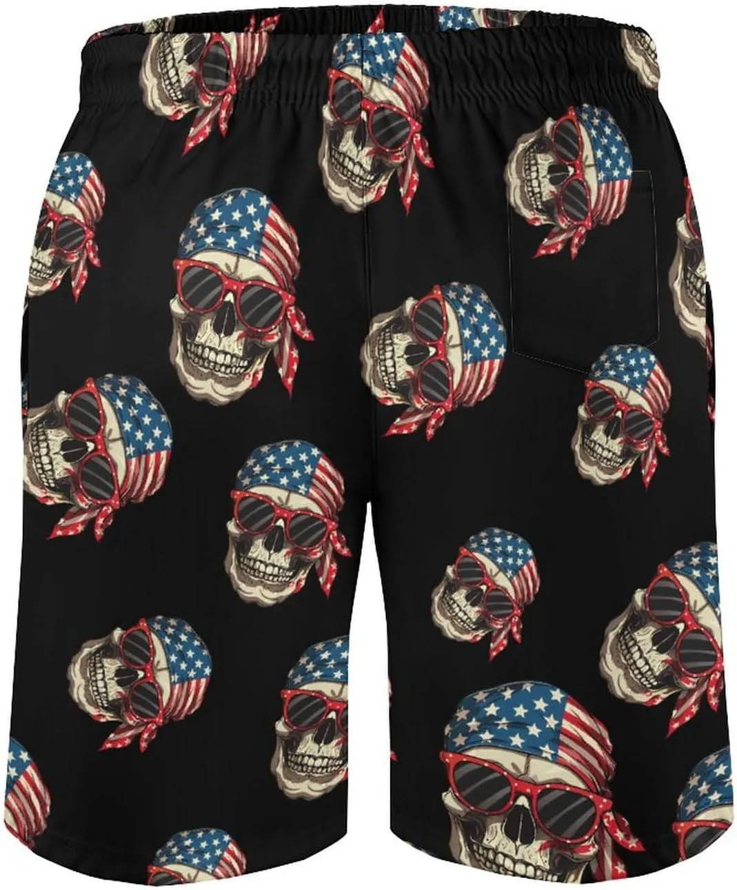 American Flag Skull Men's Swim Trunks Quick Dry Board Shorts Breathable Summer Beach Shorts Bathing Suits