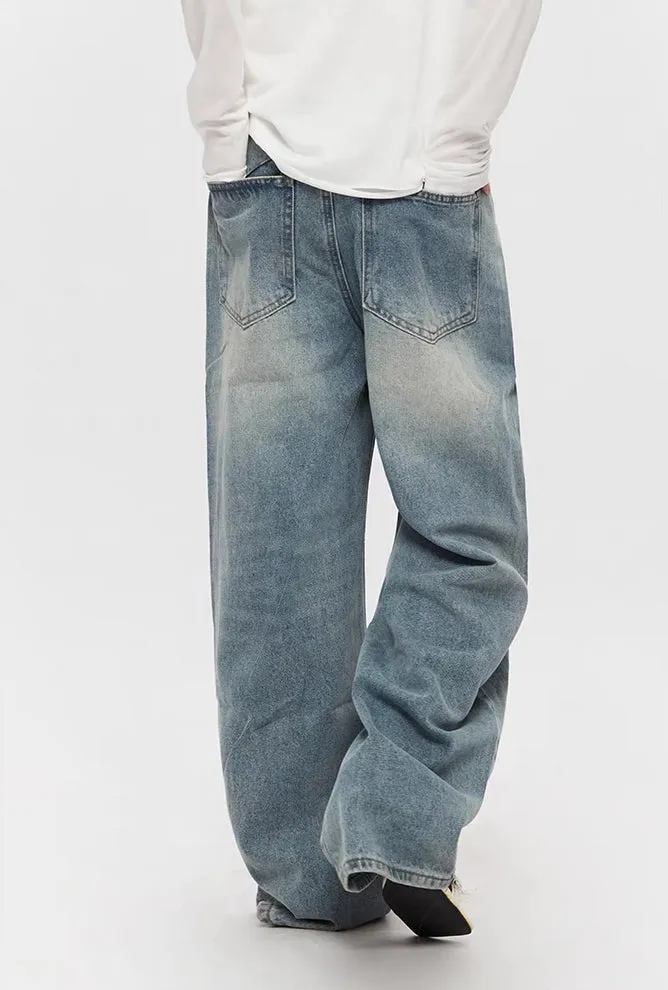 Asymmetric Cut Vintage Wide Jeans