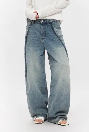 Asymmetric Cut Vintage Wide Jeans