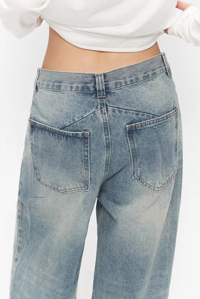 Asymmetric Cut Vintage Wide Jeans