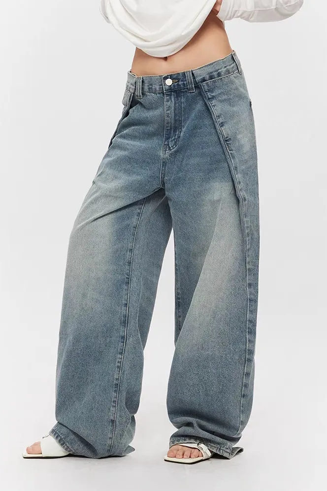Asymmetric Cut Vintage Wide Jeans