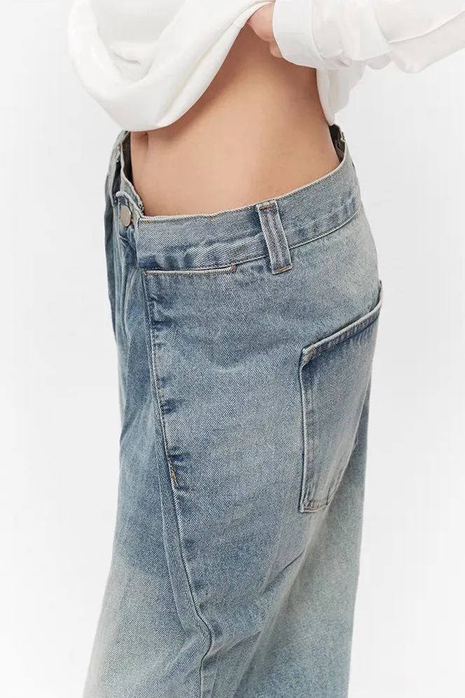 Asymmetric Cut Vintage Wide Jeans