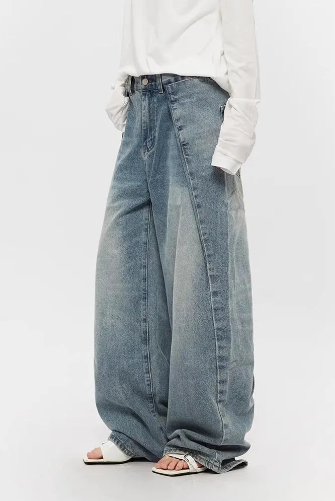 Asymmetric Cut Vintage Wide Jeans