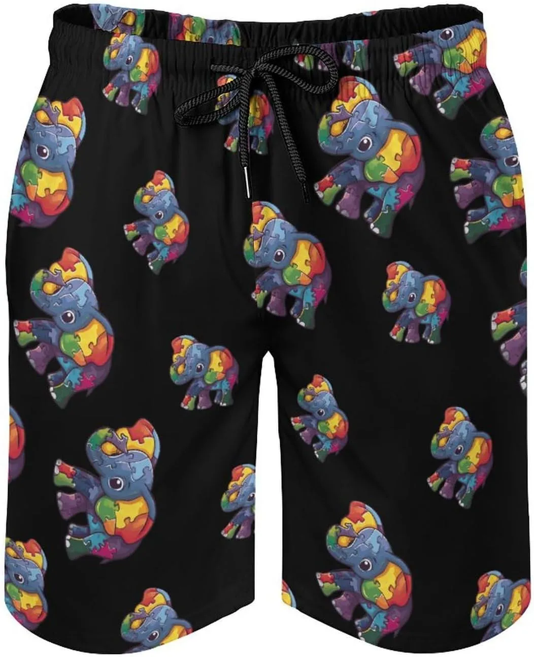 Autism Awareness Puzzle Elephant Men's Swim Trunks Quick Dry Board Shorts Breathable Summer Beach Shorts Bathing Suits