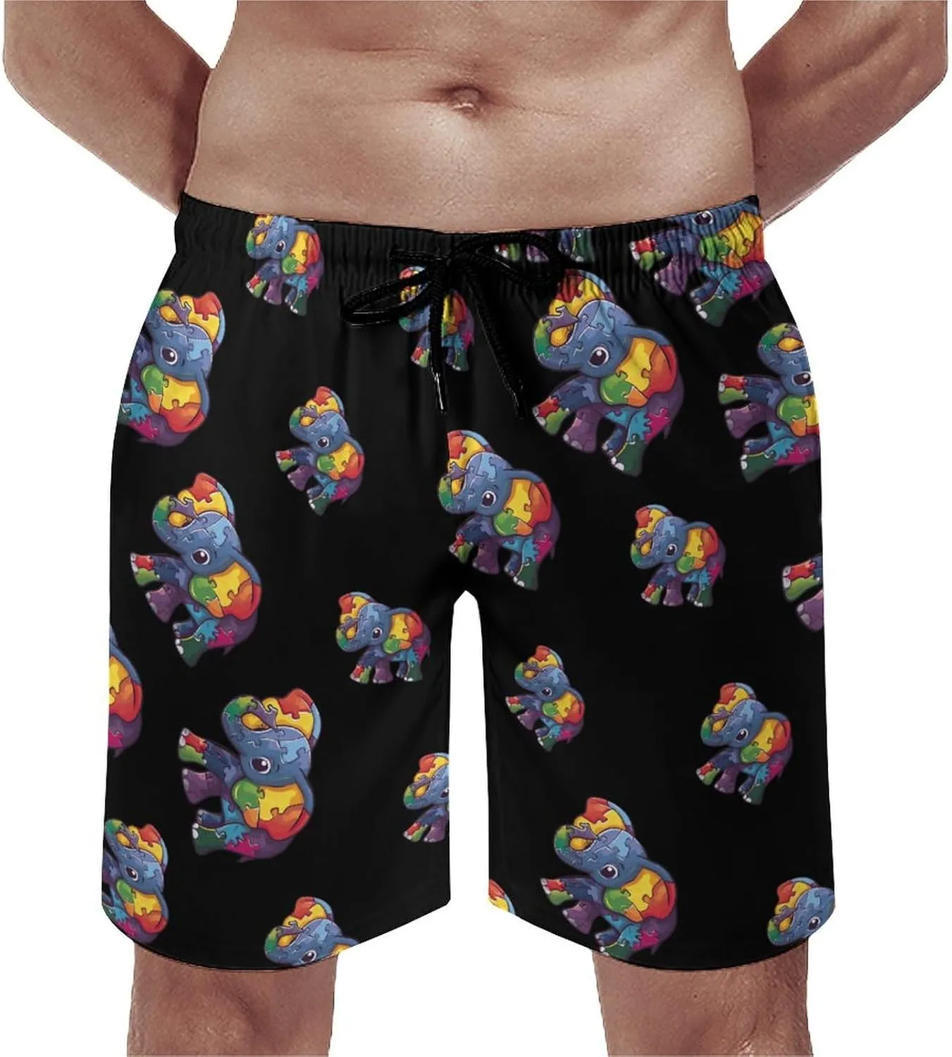 Autism Awareness Puzzle Elephant Men's Swim Trunks Quick Dry Board Shorts Breathable Summer Beach Shorts Bathing Suits