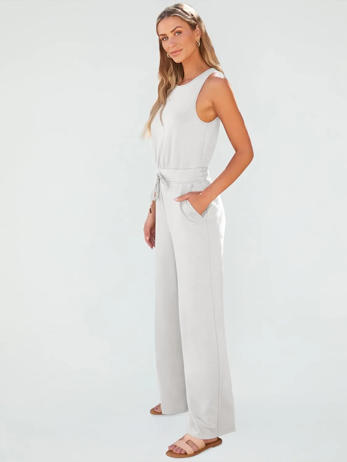 AUTOMET Womens Jumpsuits Dressy Summer Outfits Casual Sleeveless Wide Leg Long Pants Rompers Fashion Clothes