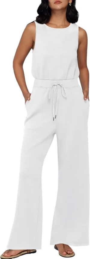 AUTOMET Womens Jumpsuits Dressy Summer Outfits Casual Sleeveless Wide Leg Long Pants Rompers Fashion Clothes