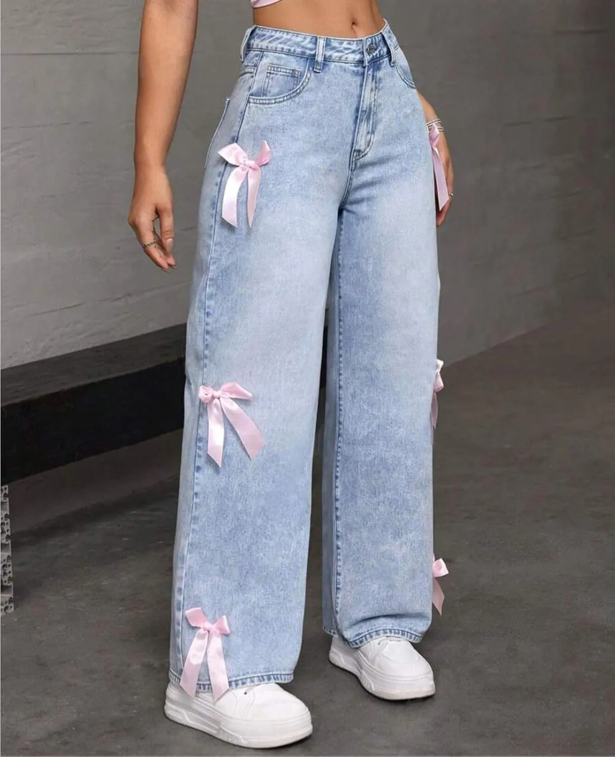 Baggy Jeans for Teen Girls Woman Bow Jeans High Waist Wide Leg Loose Pants Casual Streetwear Cute Clothes