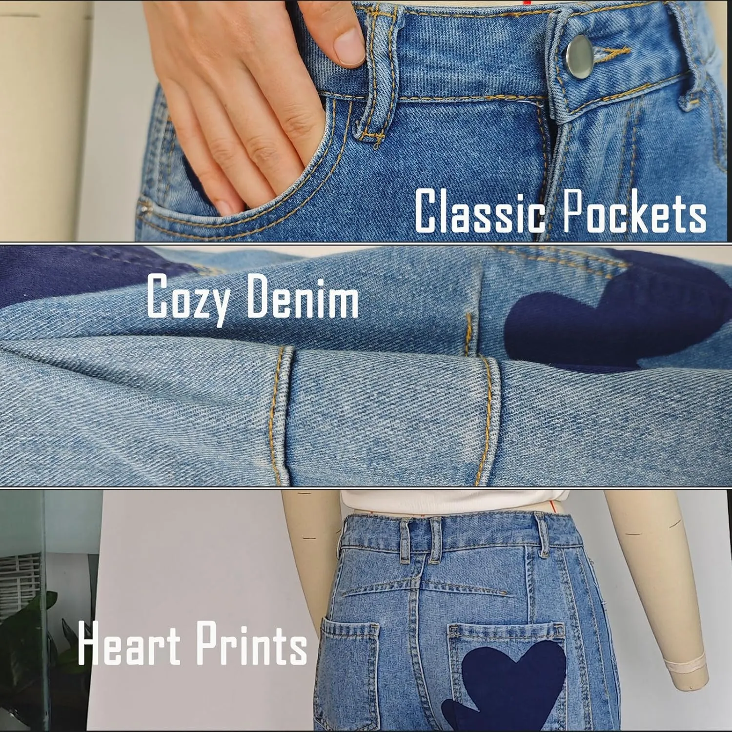 Barrel Jeans for Women Mid Rise Heart Printed Denim Ankle Pants Vintage Baggy Boyfriend Jeans
