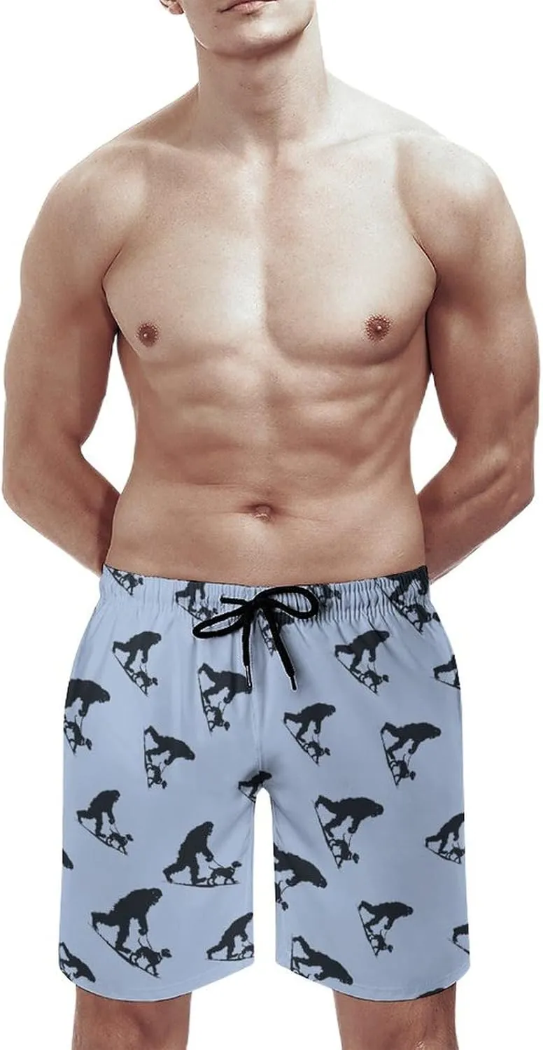 Bigfoot Walking Dachshund Men's Swim Trunks Quick Dry Board Shorts Breathable Summer Beach Shorts Bathing Suits