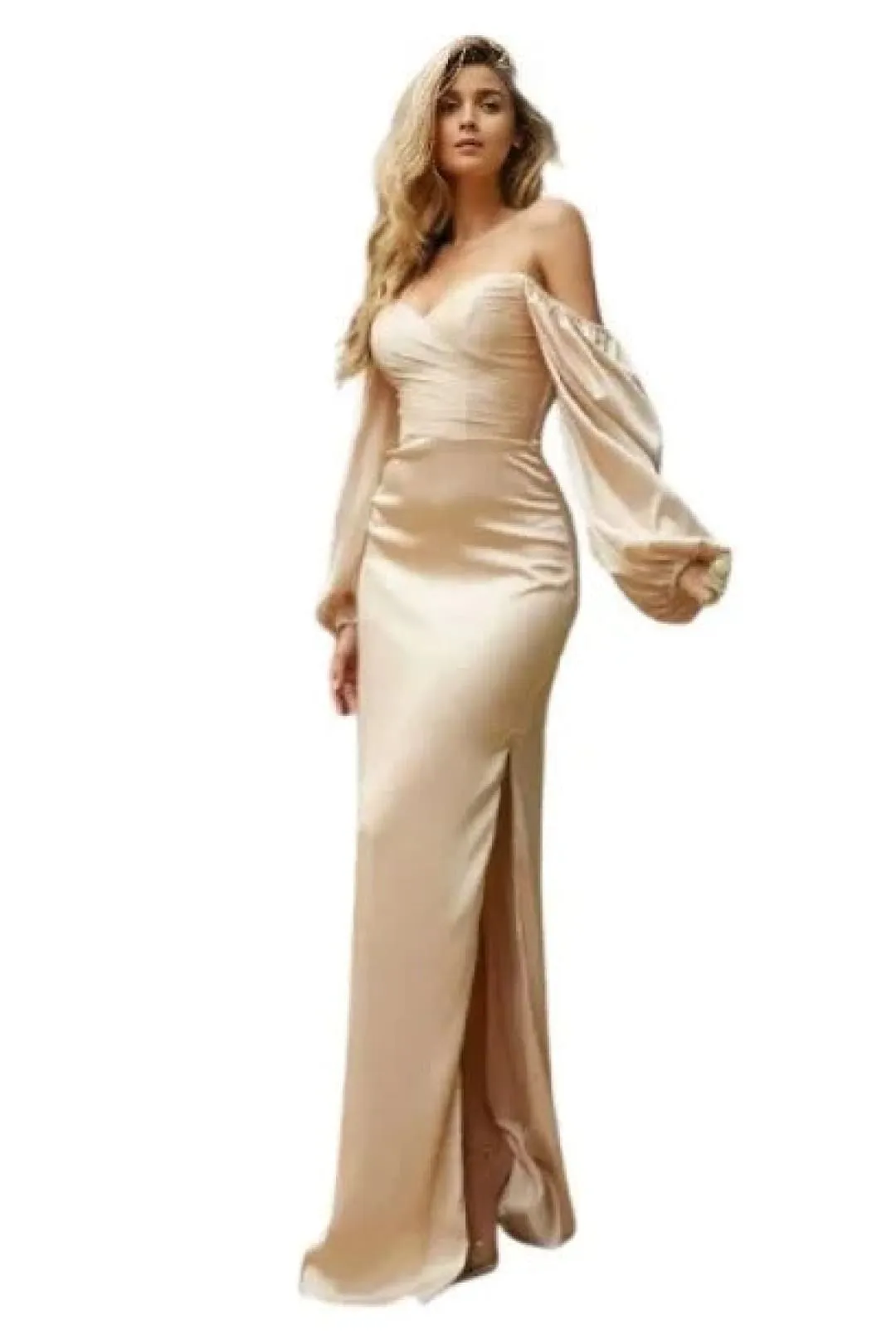 Billowy Sleeve Soft Satin Gown 2025 Elegant Formal Dress
