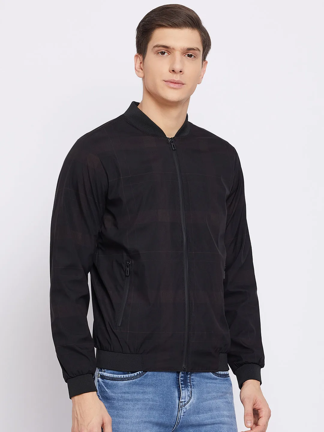 Black Checked Varsity Jacket