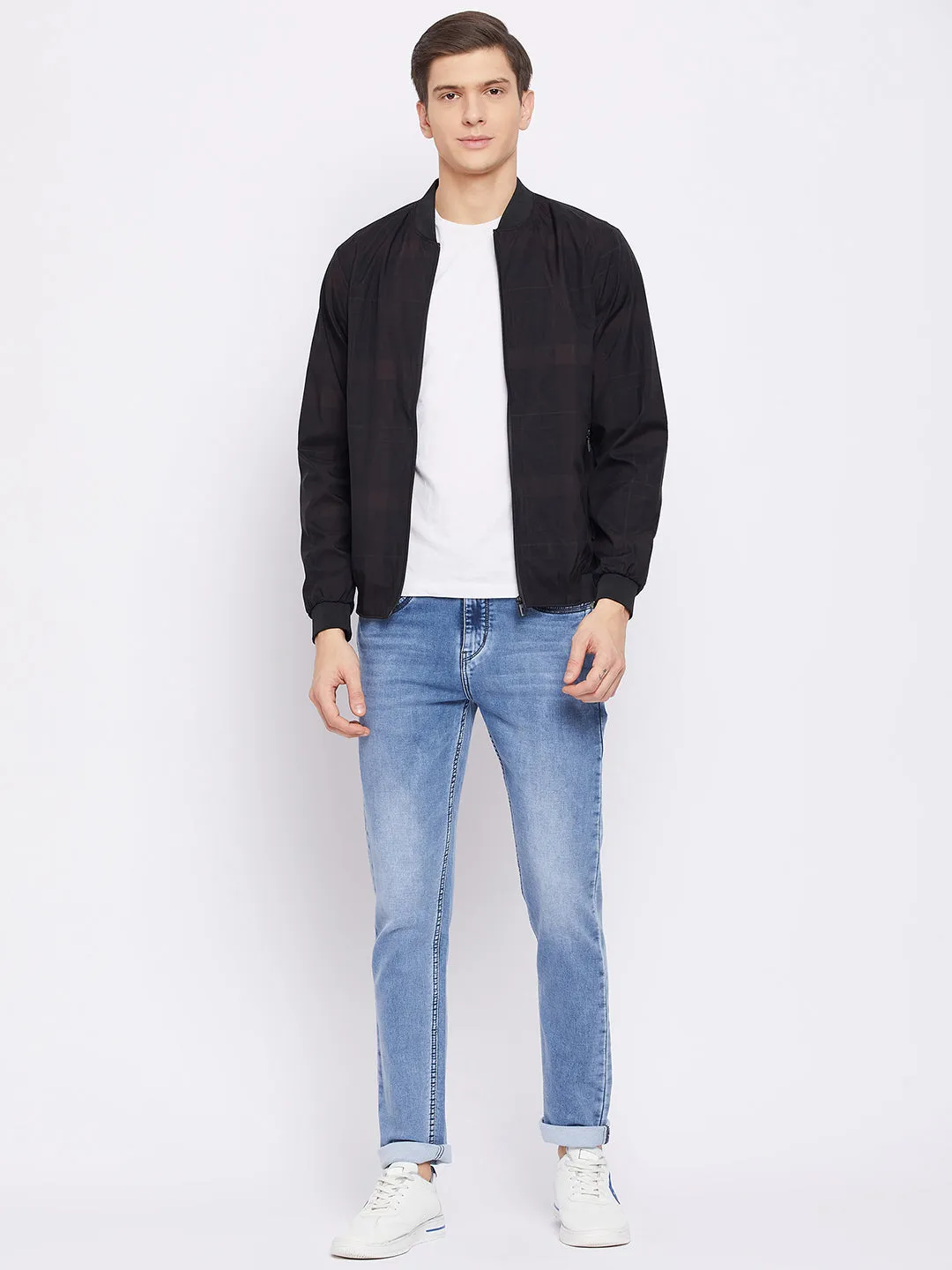 Black Checked Varsity Jacket