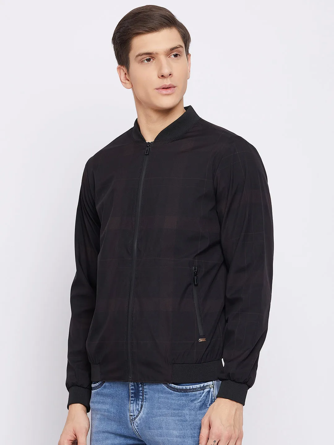 Black Checked Varsity Jacket