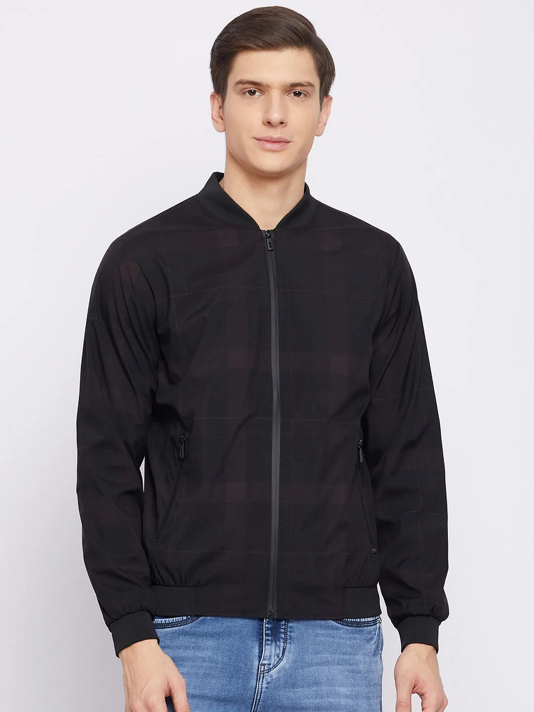 Black Checked Varsity Jacket