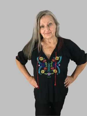 Black Embroidery Long Sleeve Top