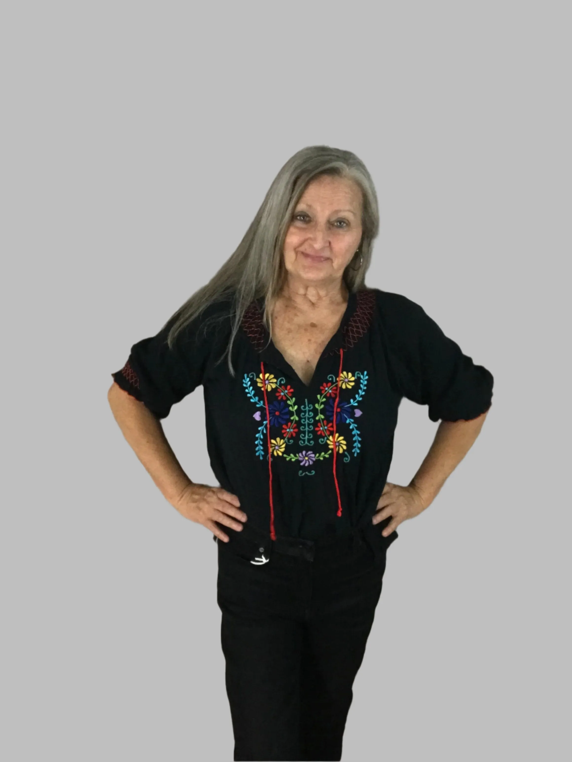 Black Embroidery Long Sleeve Top