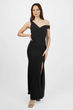 Black One Shoulder Maxi Dress with Slit